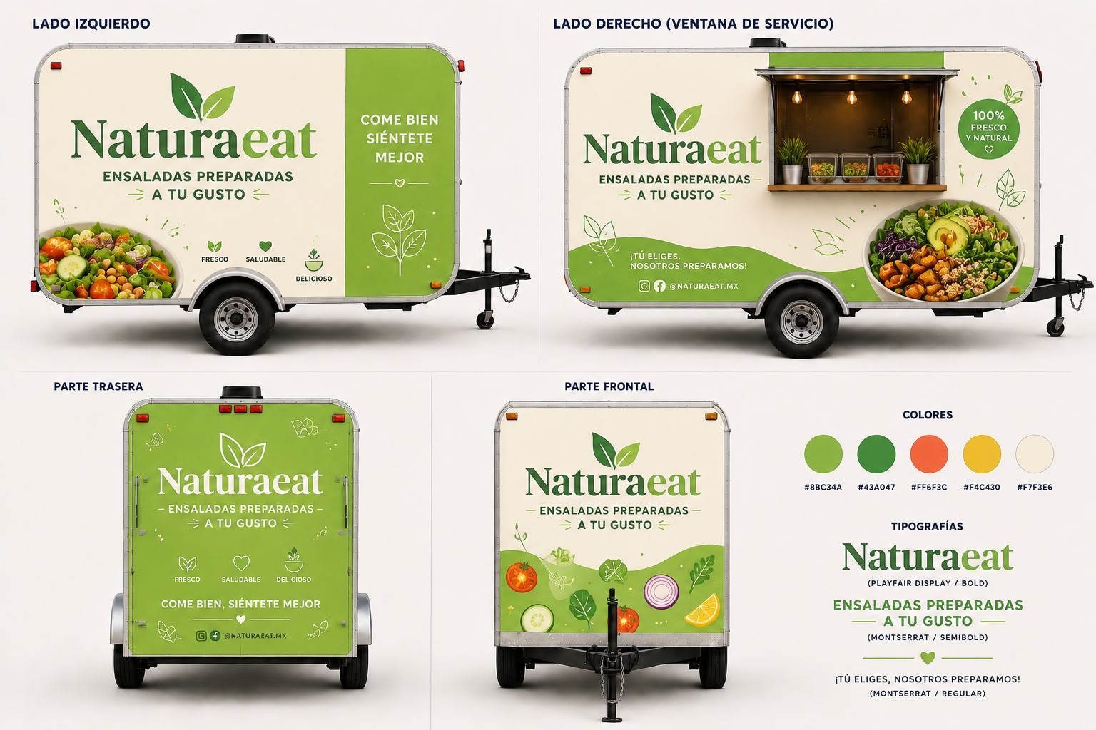Diseño de rotulado para remolque Naturaeat, ensaladas preparadas