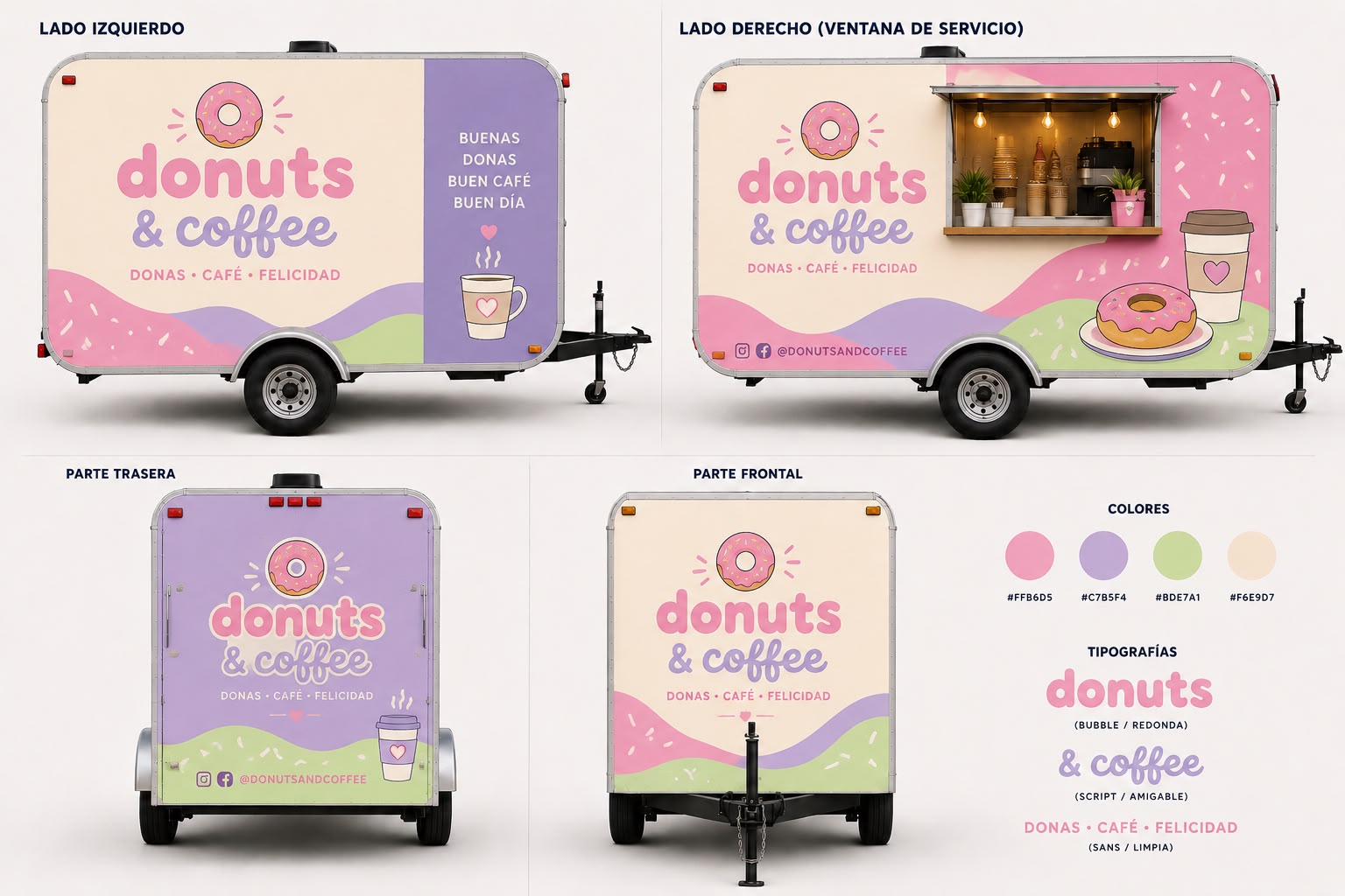 Diseño de rotulado para remolque Donuts & Coffee